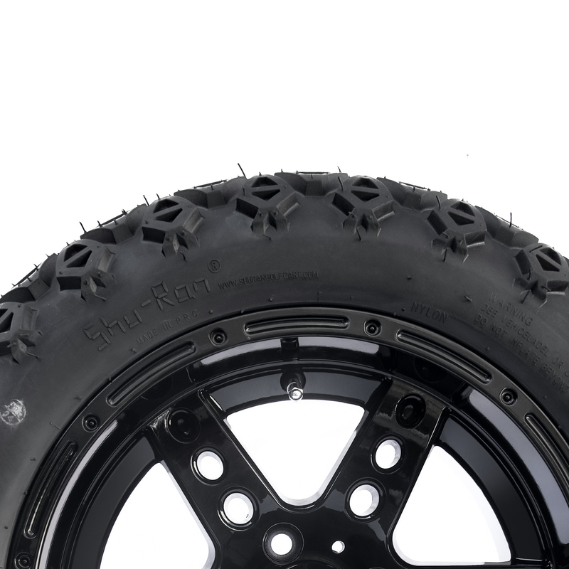 DOT 14 İnç Golf Arabası Jantları ve Lastikleri 22x10-14 Arazi Tipi Parlak Siyah 6 Kollu