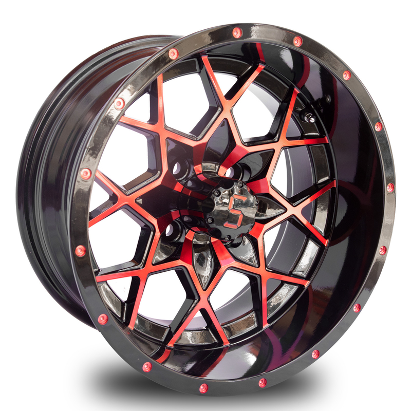 Alüminyum Alaşım Golf Araba Tekerlekleri Kırmızı Parlak Siyah 101.6 PCD 4x4 Bolt Deseni