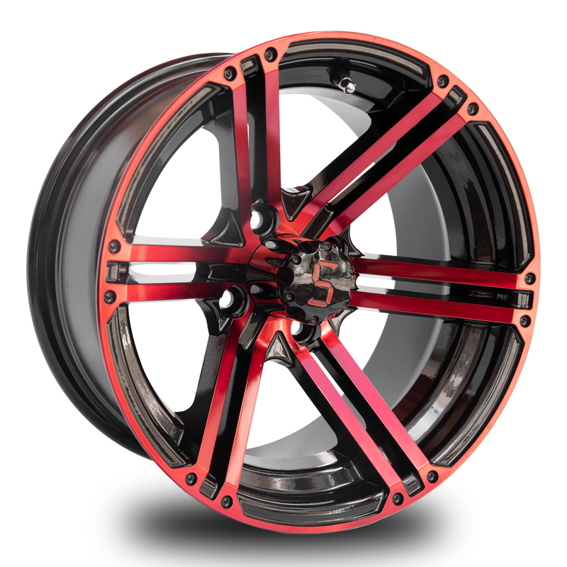 14 İnç Golf Arabası Alüminyum Jantlar Kırmızı Parlak Siyah 4X4 Cıvata Deseni 101.6 PCD 7 İnç Genişliğinde