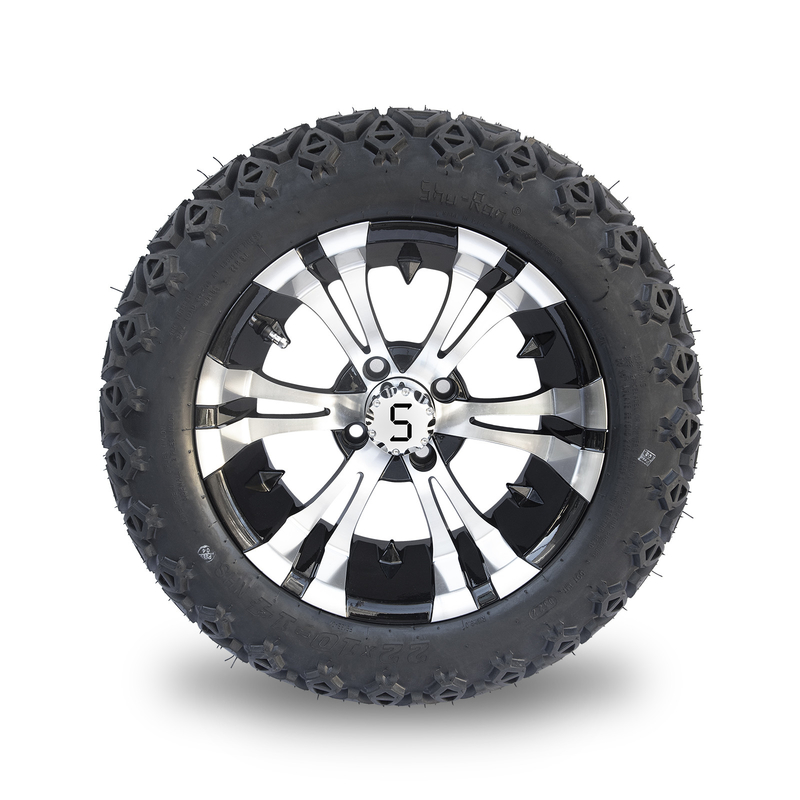 Makineli Parlak Siyah 14 Inch Golf Arabası Tekerlekleri Ve Lastikleri 22x10-14 Tüm Arazi DOT