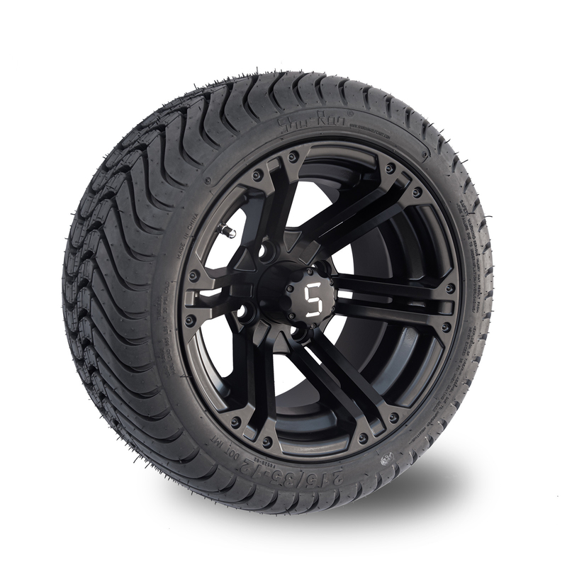 12x7 Mat Siyah Golf Arabası Tekerlek Lastik Kombo 215/35-12 Düşük Profil Lastik Kombo 101.6 PCD
