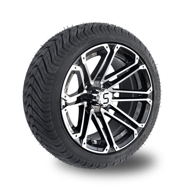 14x7 Golf Arabası Jantları ve Lastik Kombinasyonu 225/30-14 Sokak Lastiği İşlenmiş Parlak Siyah