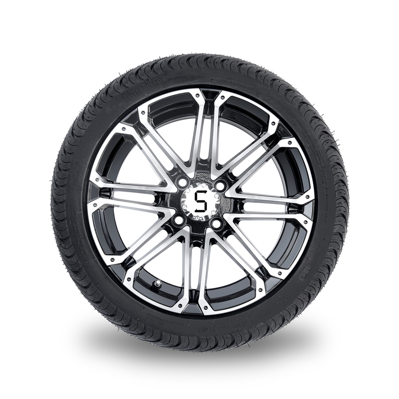 14x7 Golf Arabası Jantları ve Lastik Kombinasyonu 225/30-14 Sokak Lastiği İşlenmiş Parlak Siyah