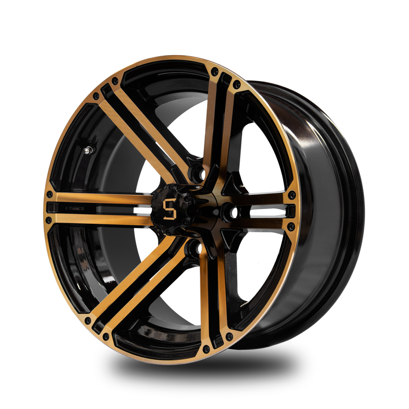 12x7 / 14x7 Golf Arabası Tekerlekleri Altın / Parlak Siyah 4 / 101.6 PCD -25 ET