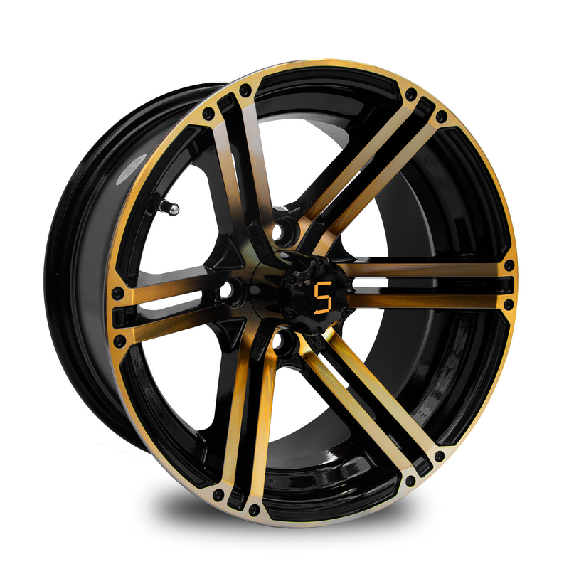 12x7 / 14x7 Golf Arabası Tekerlekleri Altın / Parlak Siyah 4 / 101.6 PCD -25 ET
