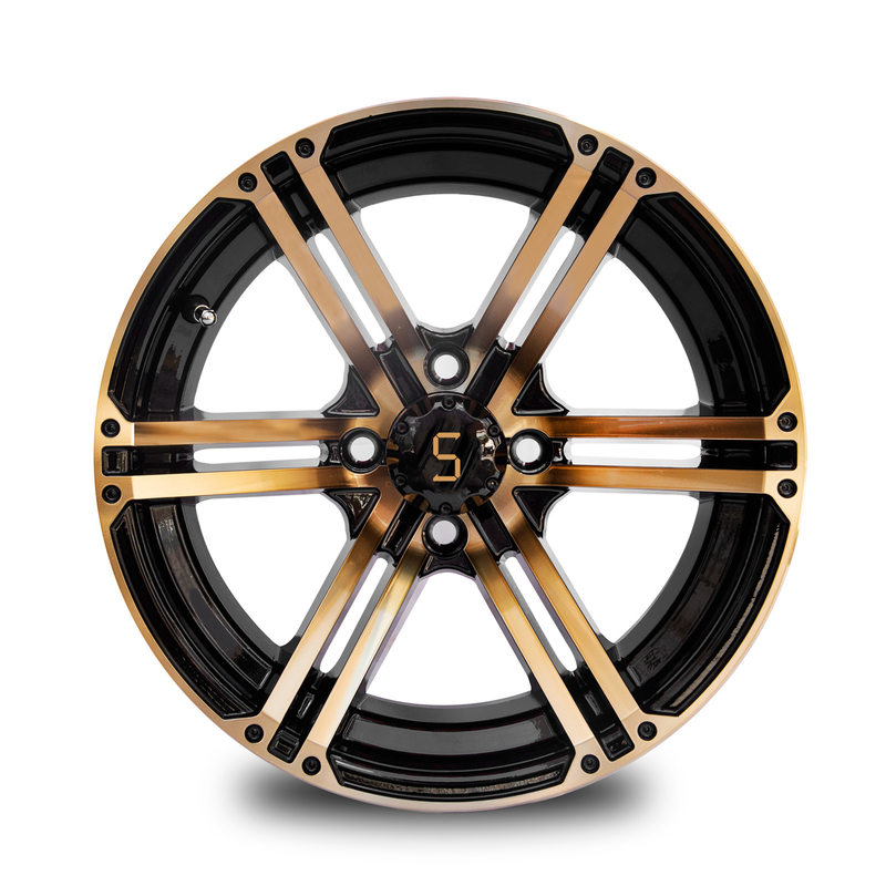 12x7 / 14x7 Golf Arabası Tekerlekleri Altın / Parlak Siyah 4 / 101.6 PCD -25 ET