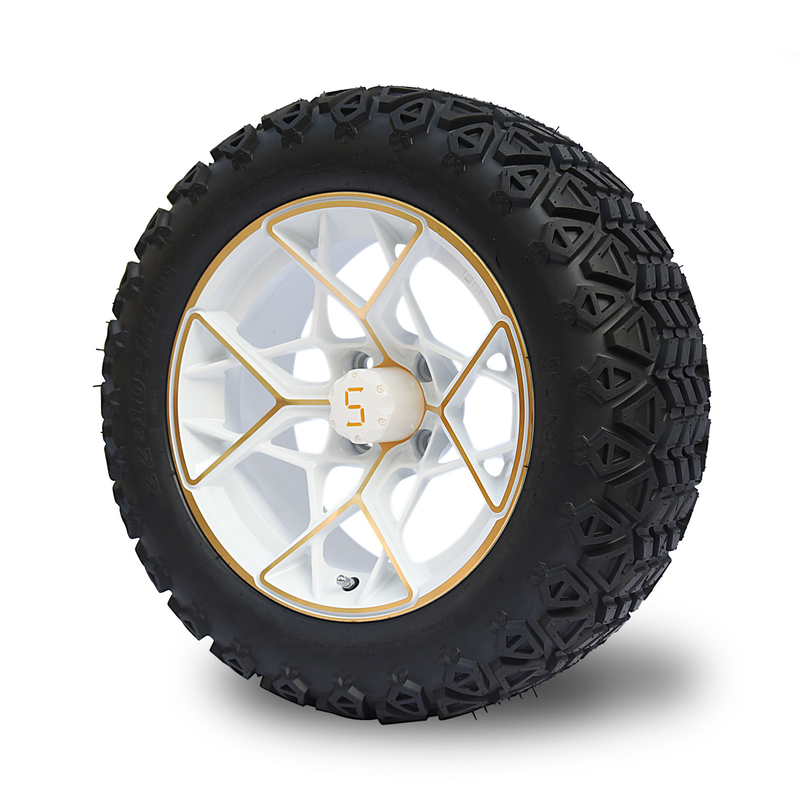Altın Beyaz 14 Inç Golf Arabası Çarkları ve Lastikleri 4PLY 101.6 PCD