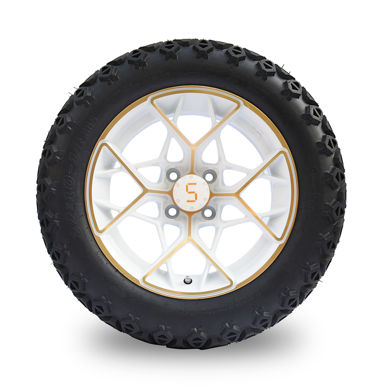 Altın Beyaz 14 Inç Golf Arabası Çarkları ve Lastikleri 4PLY 101.6 PCD