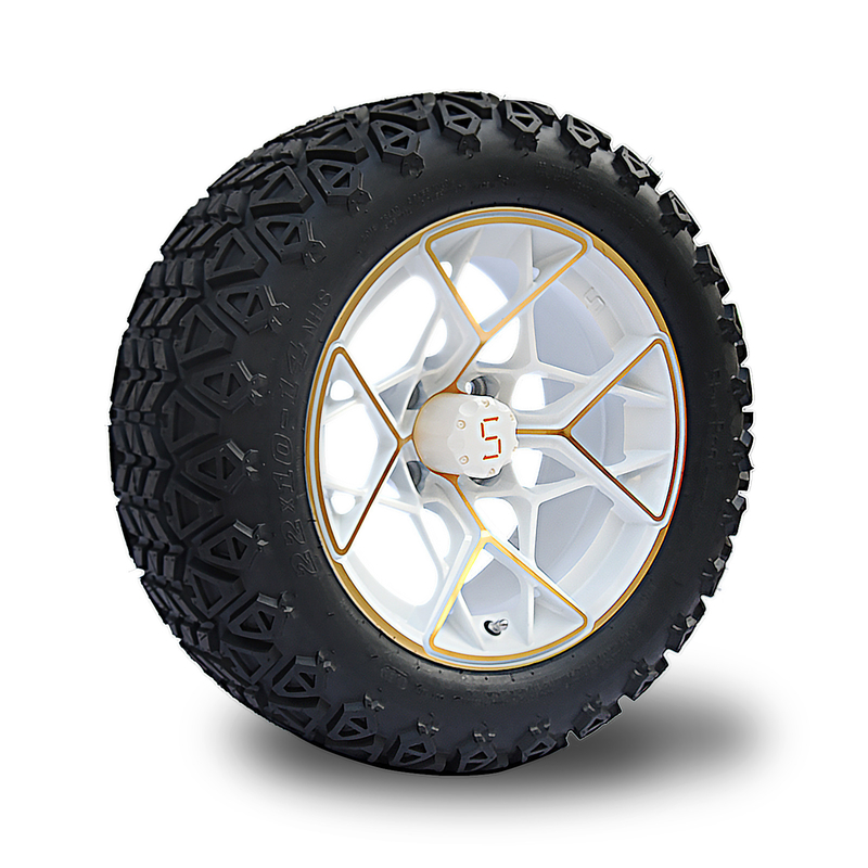 Altın Beyaz 14 Inç Golf Arabası Çarkları ve Lastikleri 4PLY 101.6 PCD