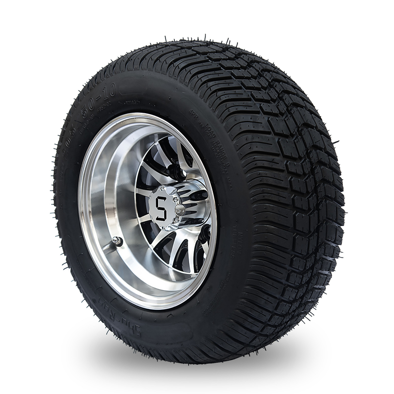 10'' Golf Arabası Jantı ve 205/50-10 DOT Sokak Lastiği Takımı - İşlenmiş/Parlak Siyah