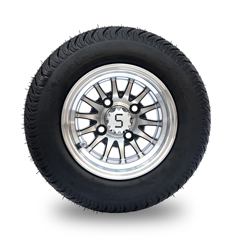 10'' Golf Arabası Jantı ve 205/50-10 DOT Sokak Lastiği Takımı - İşlenmiş/Parlak Siyah