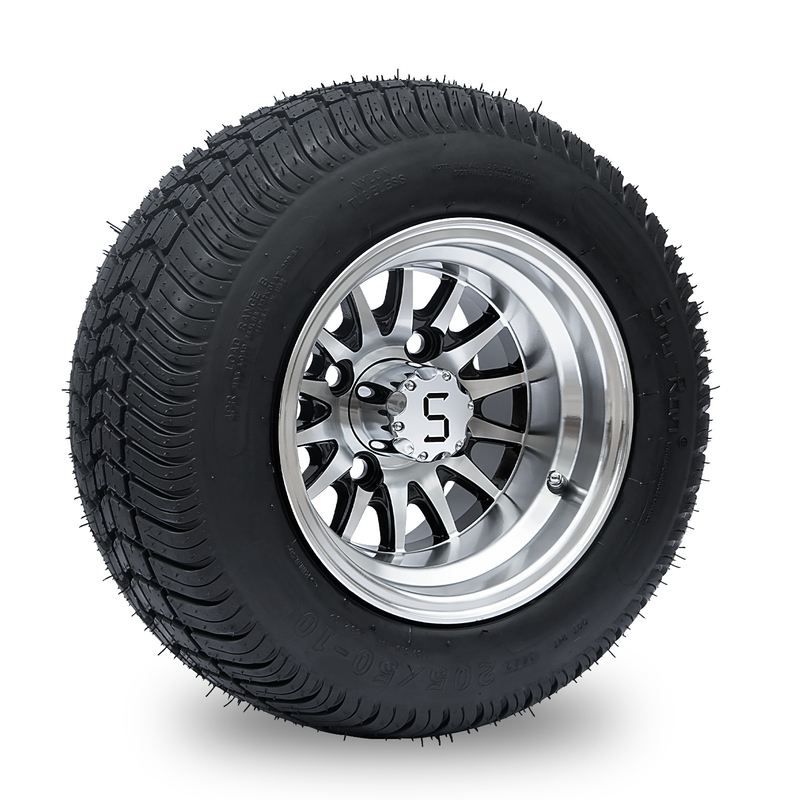 10'' Golf Arabası Jantı ve 205/50-10 DOT Sokak Lastiği Takımı - İşlenmiş/Parlak Siyah