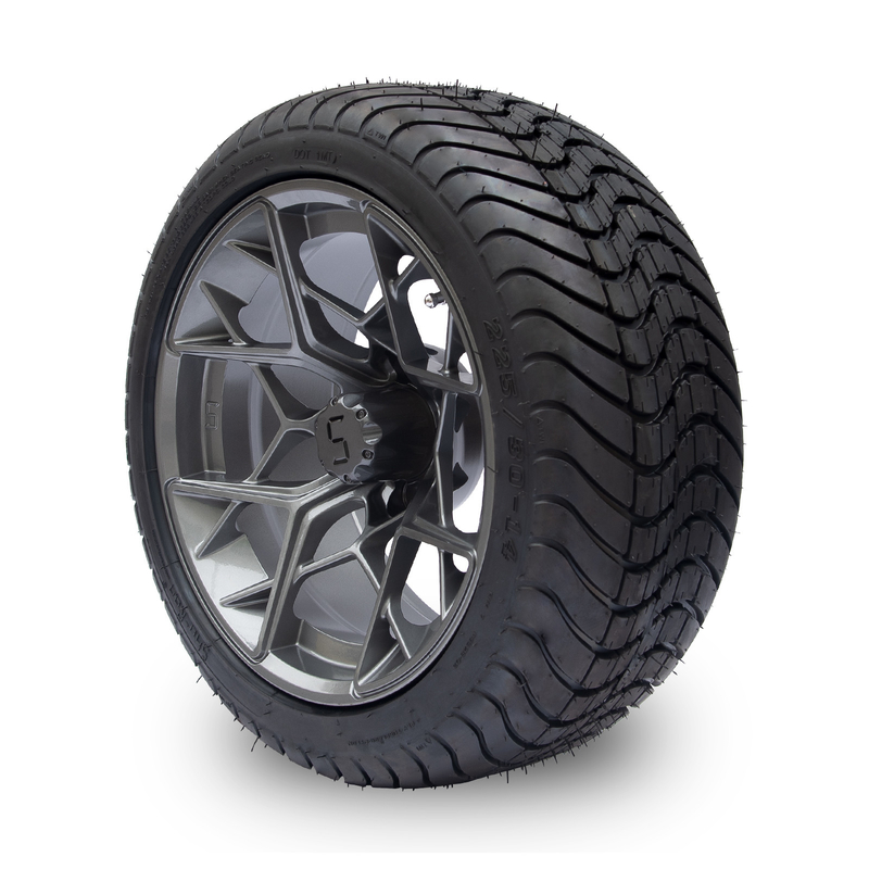 Gunmetal Kaplama 14 İnç Golf Arabası Jantları ve Lastikleri 225/30-14 101.6 PCD 4x4 Bijon Aralığı