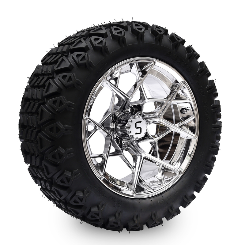 Shu-Ran Golf Arabası Savaşçısı 23x10.5-14 Golf Arabası Tüm Arazi Lastikleri ve 14 Inç Chrome Çarkları