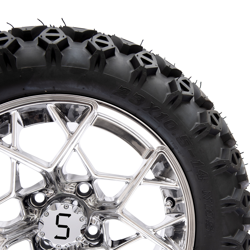 Shu-Ran Golf Arabası Savaşçısı 23x10.5-14 Golf Arabası Tüm Arazi Lastikleri ve 14 Inç Chrome Çarkları