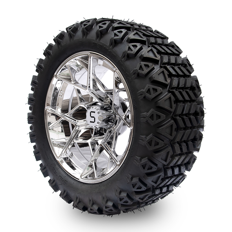 Shu-Ran Golf Arabası Savaşçısı 23x10.5-14 Golf Arabası Tüm Arazi Lastikleri ve 14 Inç Chrome Çarkları