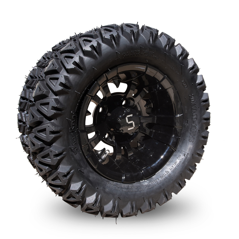 10 İnç Golf Arabası Jant ve Lastik Kombinasyonu 20×10-10 ATV İşlenmiş/Parlak Siyah