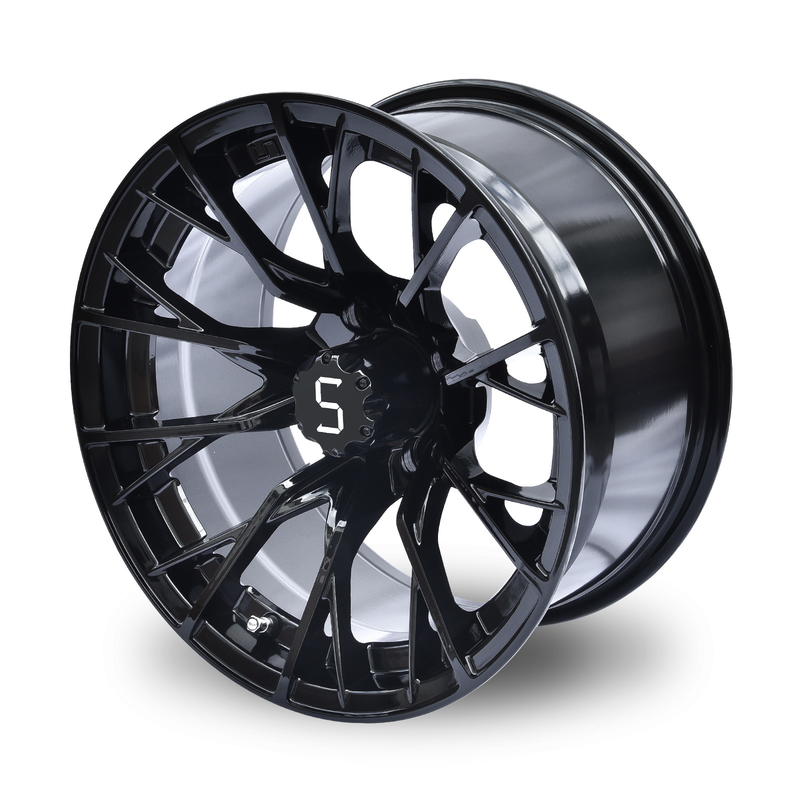 Shuran 14 Inch Golf Arabası Tekerlekleri Ve Lastikli / Parlak Siyah Tekerlek 4/101.6 Bolt