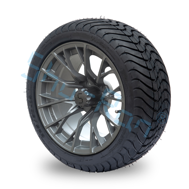 Toptan satış 14' 'Gunmetal Finished Alloy Golf Araba Tekerlekleri, ATV UTV 225/30-14 Sokak Fırçalı Tüpsüz Lastikler
