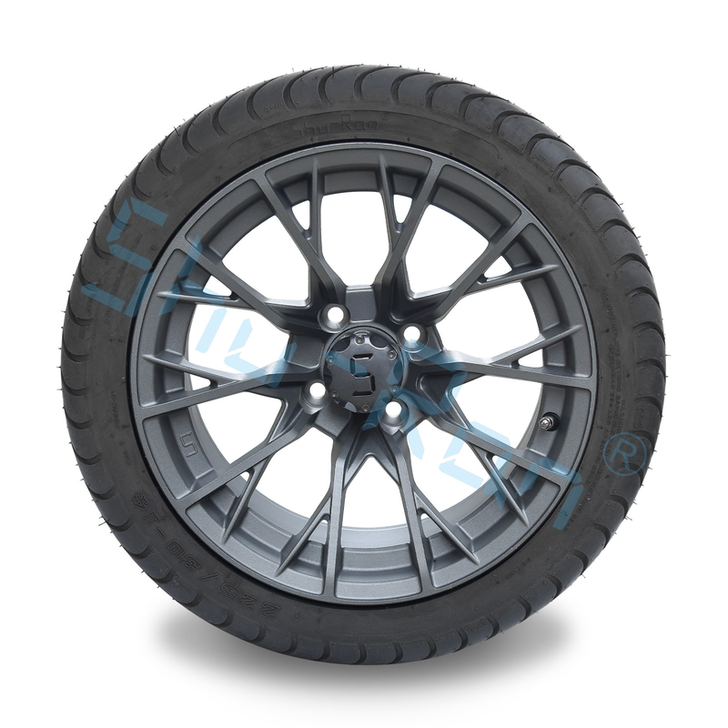 Toptan satış 14' 'Gunmetal Finished Alloy Golf Araba Tekerlekleri, ATV UTV 225/30-14 Sokak Fırçalı Tüpsüz Lastikler
