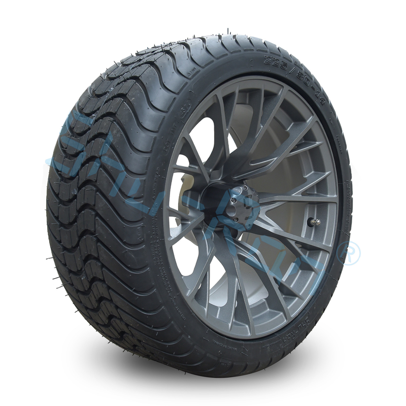 Toptan satış 14' 'Gunmetal Finished Alloy Golf Araba Tekerlekleri, ATV UTV 225/30-14 Sokak Fırçalı Tüpsüz Lastikler