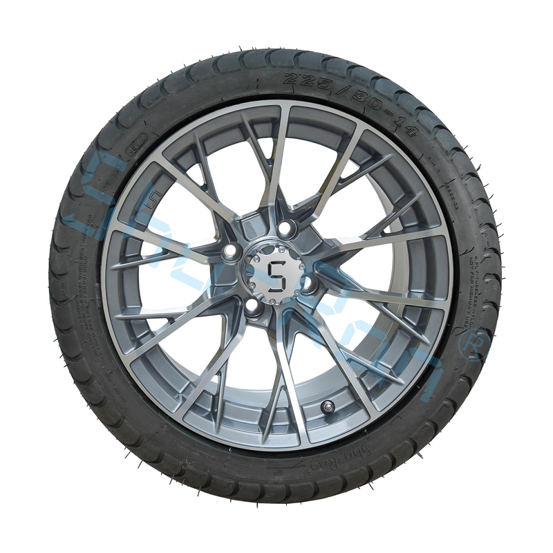 Golf Arabası İşlenmiş Gunmetal 14 inç Jantlar ve Sokak Lastiği, Golf Arabası için Alaşım Jant ve Lastik Kombinasyonu