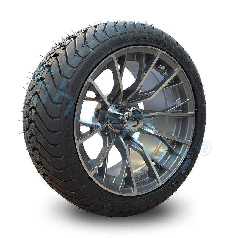 Golf Arabası İşlenmiş Gunmetal 14 inç Jantlar ve Sokak Lastiği, Golf Arabası için Alaşım Jant ve Lastik Kombinasyonu