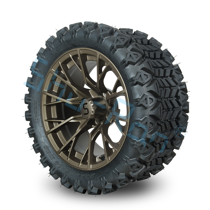 Müşteri gereksinimleri için özelleştirilebilir 14 inç golf arabası bronz tekerlekler ve off-road lastikler