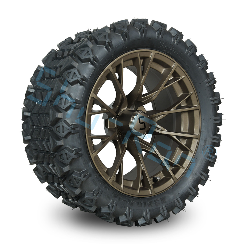 Müşteri gereksinimleri için özelleştirilebilir 14 inç golf arabası bronz tekerlekler ve off-road lastikler