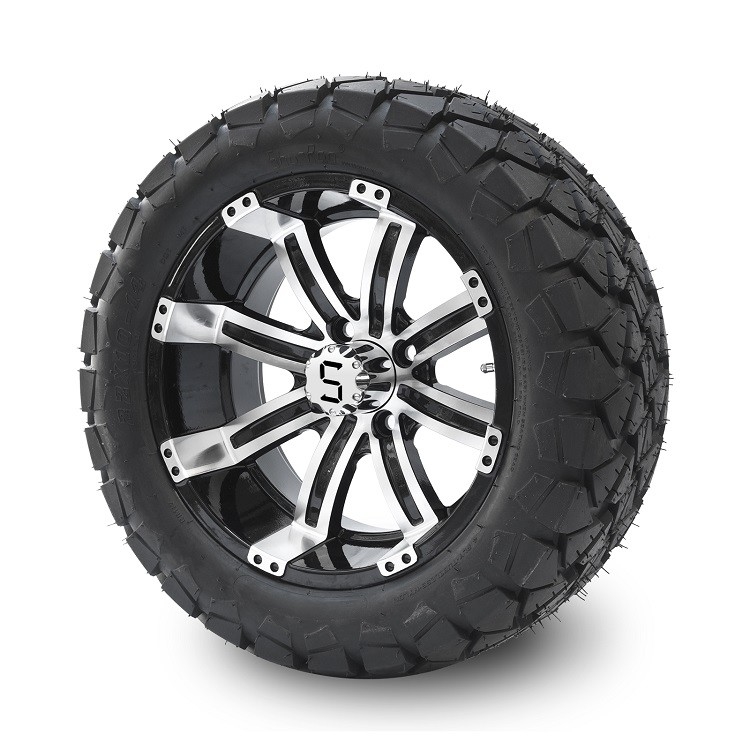 Golf arabası 14'lü alüminyum tekerlek ve 22x10-14 Tüm arazi DOT lastik kombinasyonu - İşlenmiş/Parlak Siyah