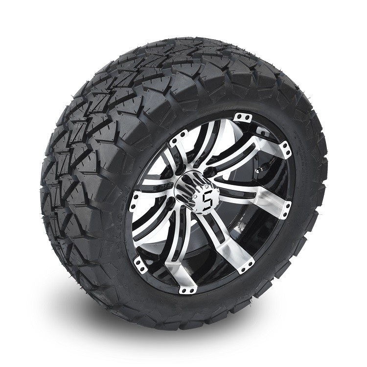 Golf arabası 14'lü alüminyum tekerlek ve 22x10-14 Tüm arazi DOT lastik kombinasyonu - İşlenmiş/Parlak Siyah