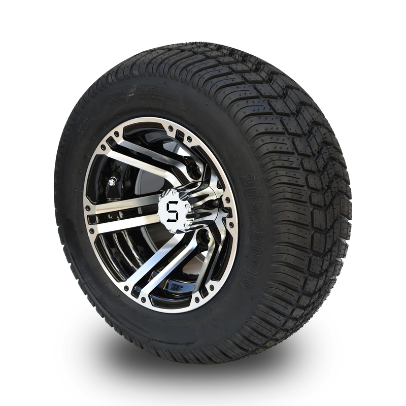 10'' Golf Arabası Jantı ve 205/50-10 DOT Sokak Lastiği Takımı - İşlenmiş/Parlak Siyah