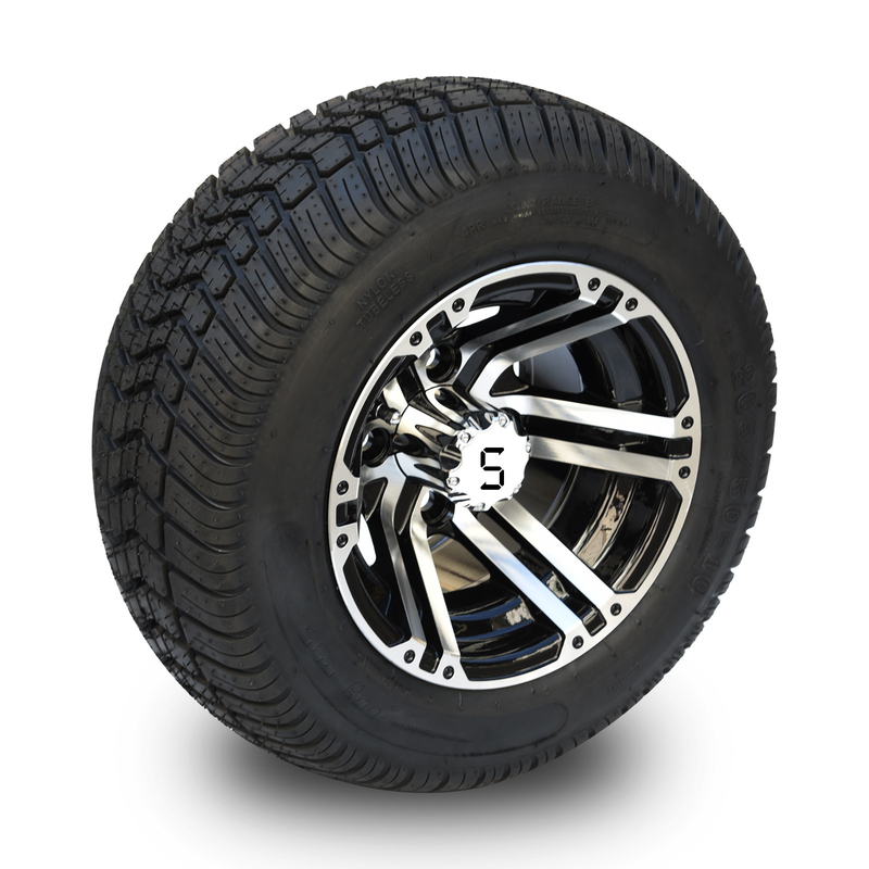 10'' Golf Arabası Jantı ve 205/50-10 DOT Sokak Lastiği Takımı - İşlenmiş/Parlak Siyah