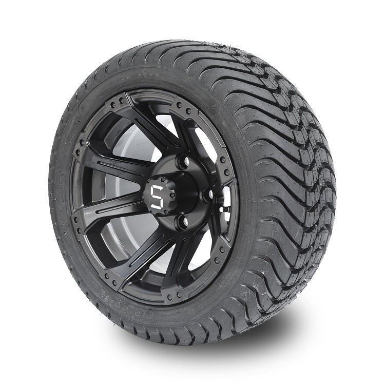 Golf arabası 12 inç mat siyah tekerlekler ve 215/35-12 sokak lastikleri 4x4 Bolt Pattern DOT Rated