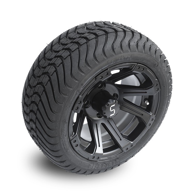 Golf arabası 12 inç mat siyah tekerlekler ve 215/35-12 sokak lastikleri 4x4 Bolt Pattern DOT Rated