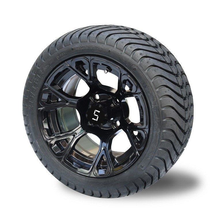 Shu-Ran Yeni Exclusive 12'lik parlak siyah golf arabası tekeri ve 215/35-12 DOT Street lastik kombinasyonu
