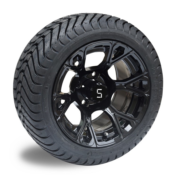 Shu-Ran Yeni Exclusive 12'lik parlak siyah golf arabası tekeri ve 215/35-12 DOT Street lastik kombinasyonu