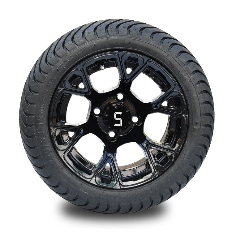 Shu-Ran Yeni Exclusive 12'lik parlak siyah golf arabası tekeri ve 215/35-12 DOT Street lastik kombinasyonu