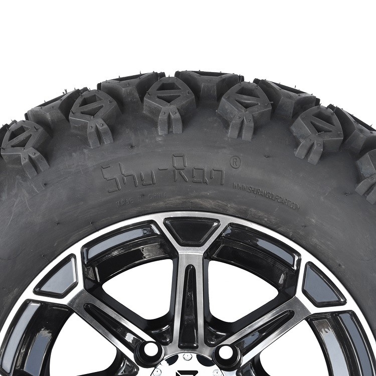 12'' Golf Arabası Alüminyum Jantlar ve 23x10.5-12 Her Arazi Lastiği Kombinasyonu - İşlenmiş/Parlak Siyah