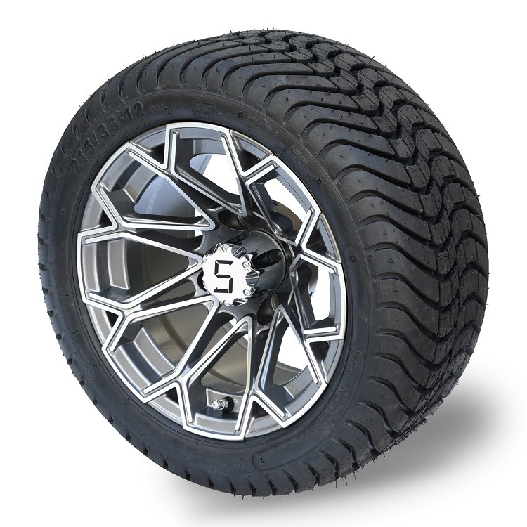 12'' İşlenmiş/Metalik Gri Golf Arabası Jantları ve 215/35-12 DOT Sokak Lastiği Takımları