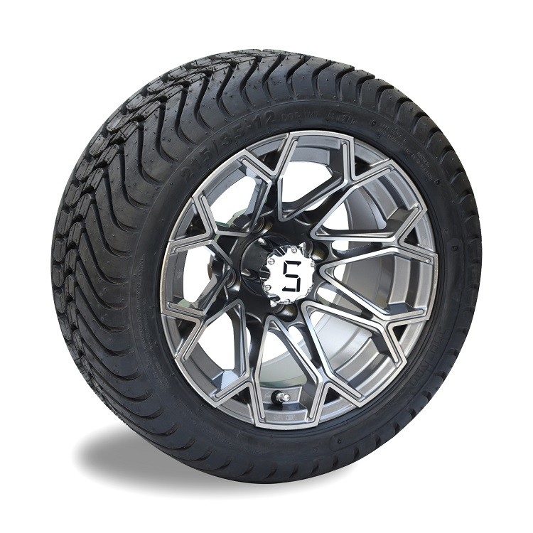 12'' İşlenmiş/Metalik Gri Golf Arabası Jantları ve 215/35-12 DOT Sokak Lastiği Takımları