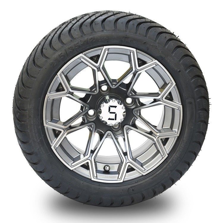 12'' İşlenmiş/Metalik Gri Golf Arabası Jantları ve 215/35-12 DOT Sokak Lastiği Takımları