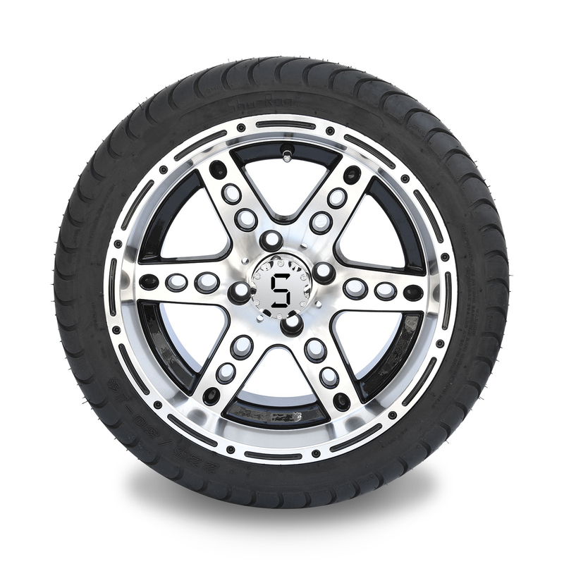 Golf Arabası 14'' İşlenmiş/Siyah Alüminyum 6 Kollu Jantlar ve 225/30-14 Sokak Lastikleri Kombinasyonu