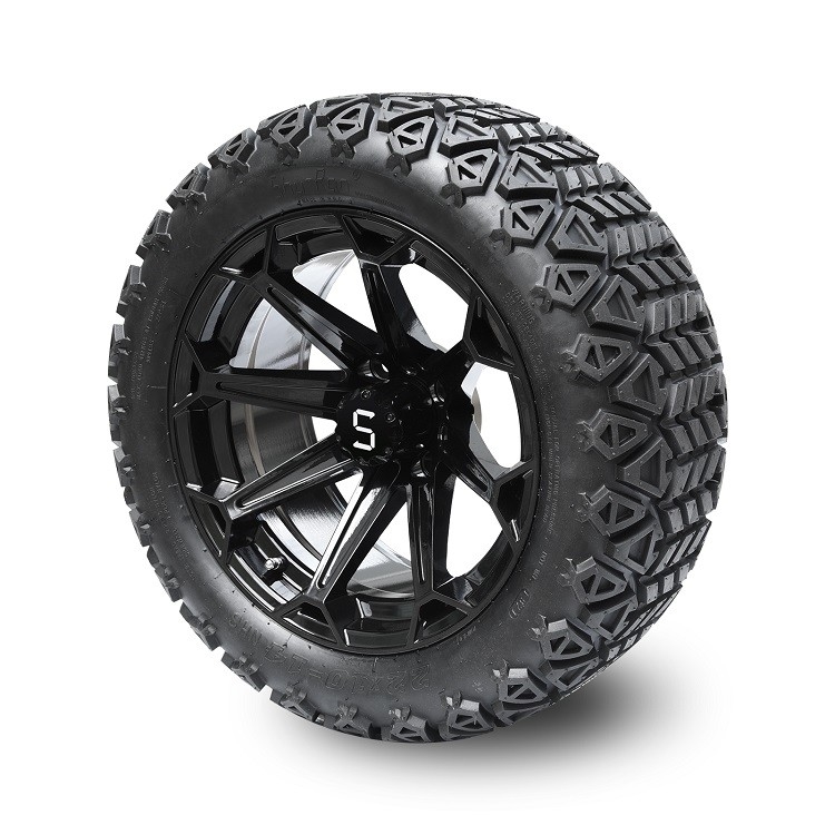 Golf arabası 14 inç parlak siyah tekerlekler ve 22x10-14 DOT lastikler