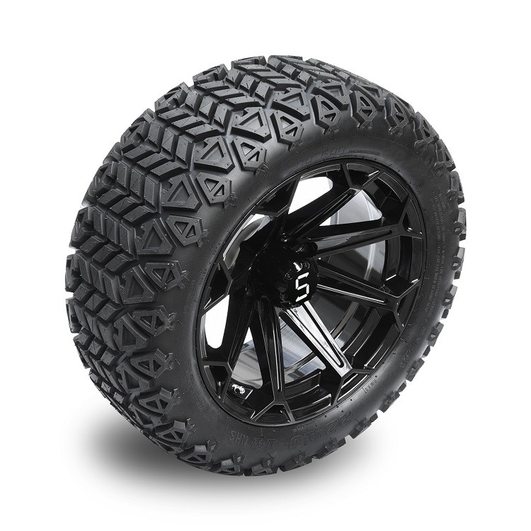 Golf arabası 14 inç parlak siyah tekerlekler ve 22x10-14 DOT lastikler