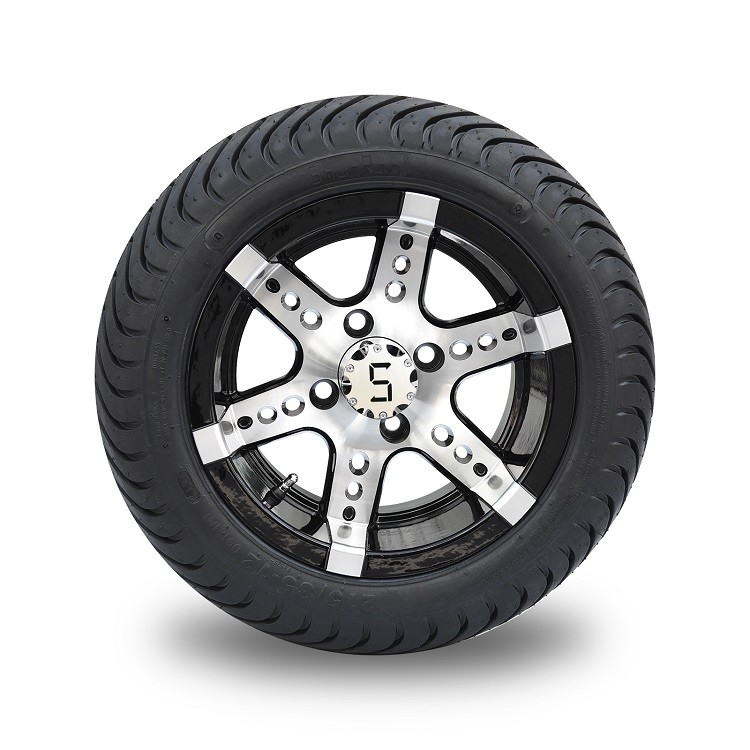 215/35-12 Düşük profilli DOT lastik ve 12 inçlik işlenmiş siyah golf arabası alüminyum tekerlek montajı (101.6 PCD 4*4 Bolt 18' boyunda)