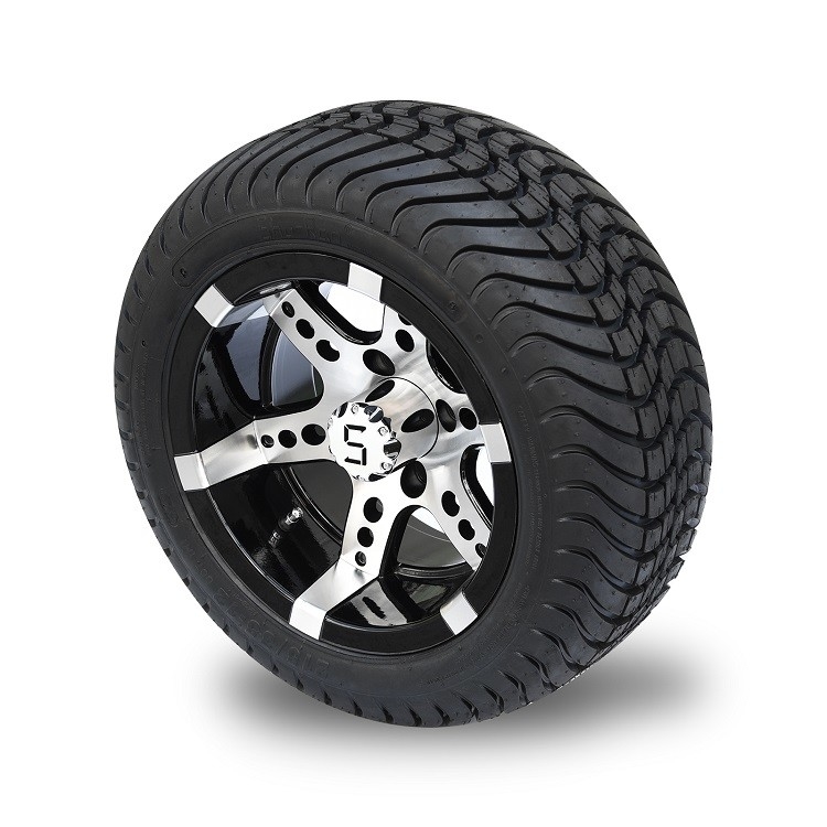 215/35-12 Düşük profilli DOT lastik ve 12 inçlik işlenmiş siyah golf arabası alüminyum tekerlek montajı (101.6 PCD 4*4 Bolt 18' boyunda)