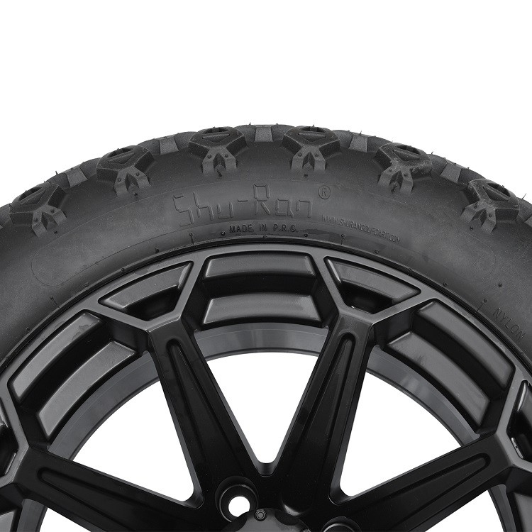 Golf Arabası 14'' Mat Siyah Jantlar ve 22x10-14 DOT Yüksek Profilli Lastikler, Jant Somunları ve Göbek Kapakları Dahil