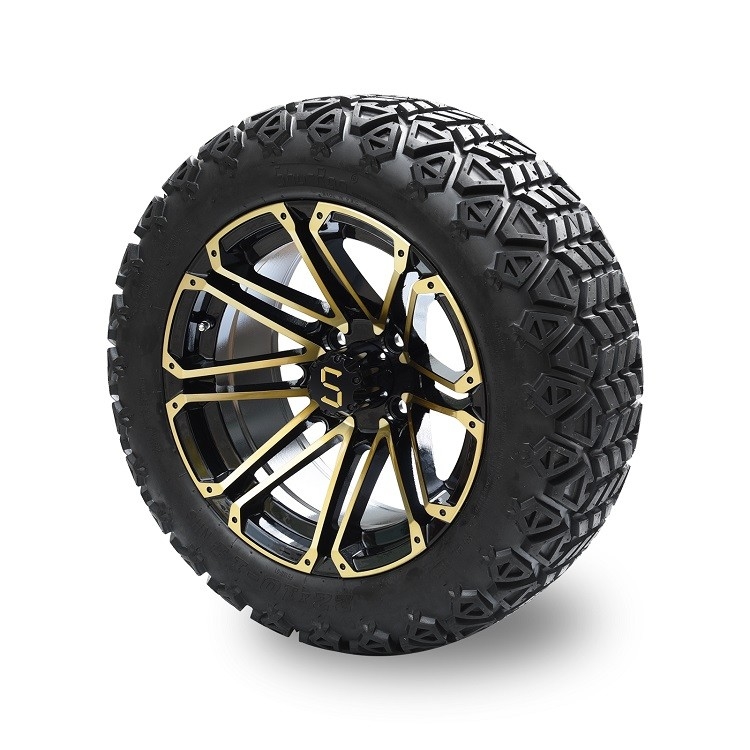 Golf Arabası 14' Altın/Parlak Siyah Çemberler Ve 22*10-14 DOT Off-Road Lastik kaldırma gerektirir