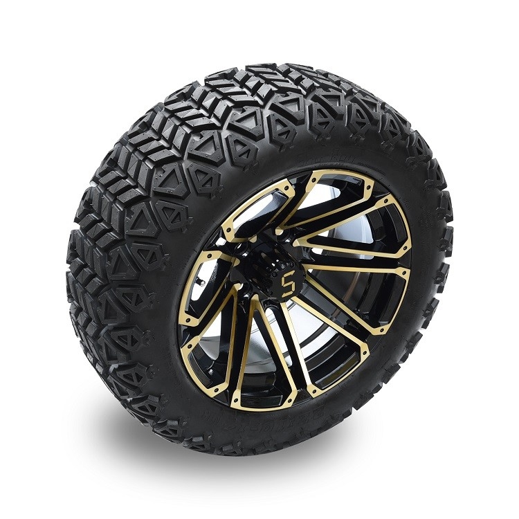 Golf Arabası 14' Altın/Parlak Siyah Çemberler Ve 22*10-14 DOT Off-Road Lastik kaldırma gerektirir